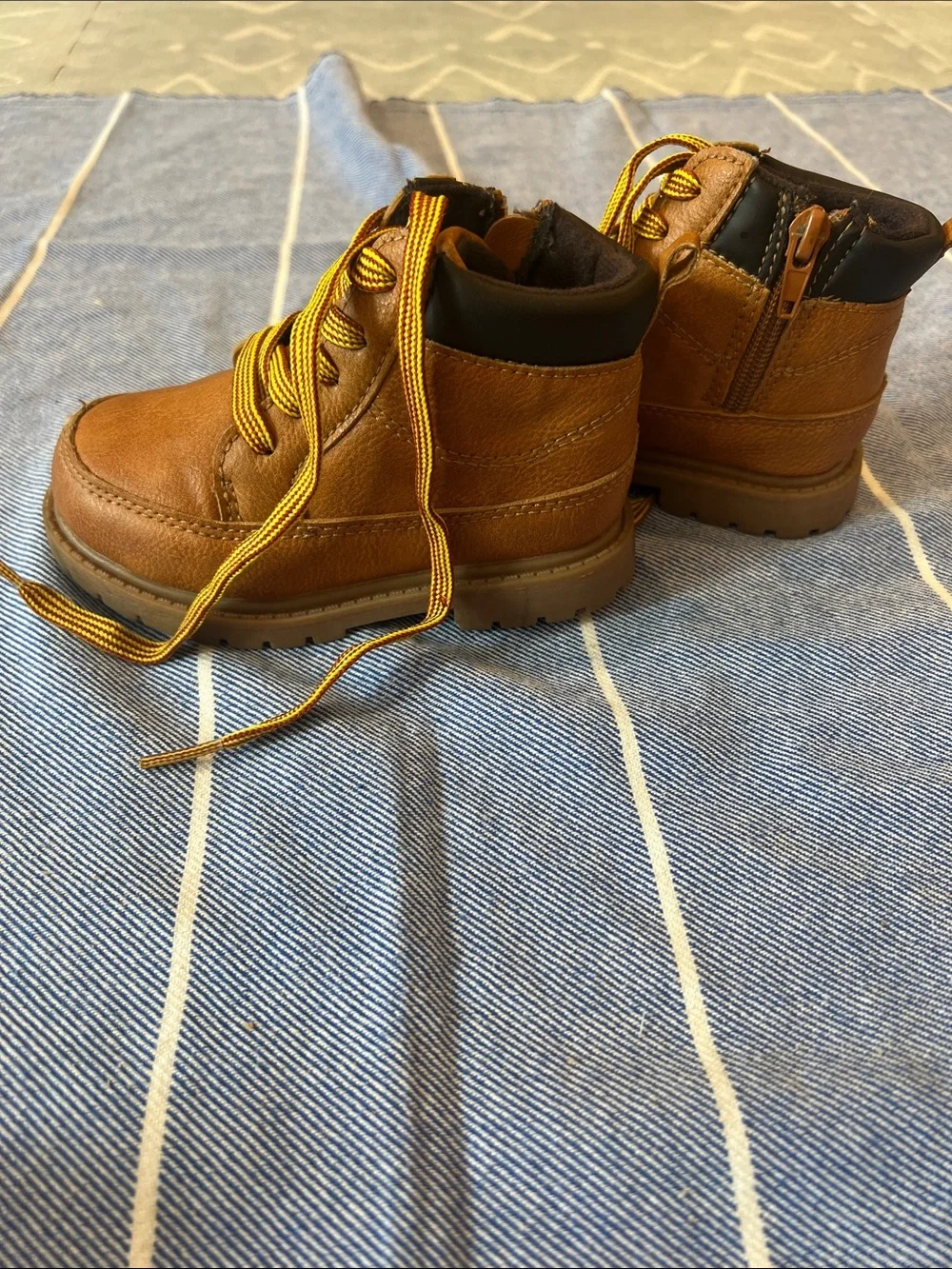 Toddler Brown Leather-Look Lace-Up Boots